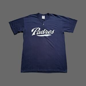 Majestic SD Padres VTG 90s/2000s Navy Blue SS Henley Size XL EUC MLB